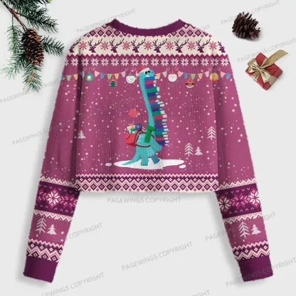 Pagewings Dinosaur Reading Women Ugly Crop Sweatshirt
