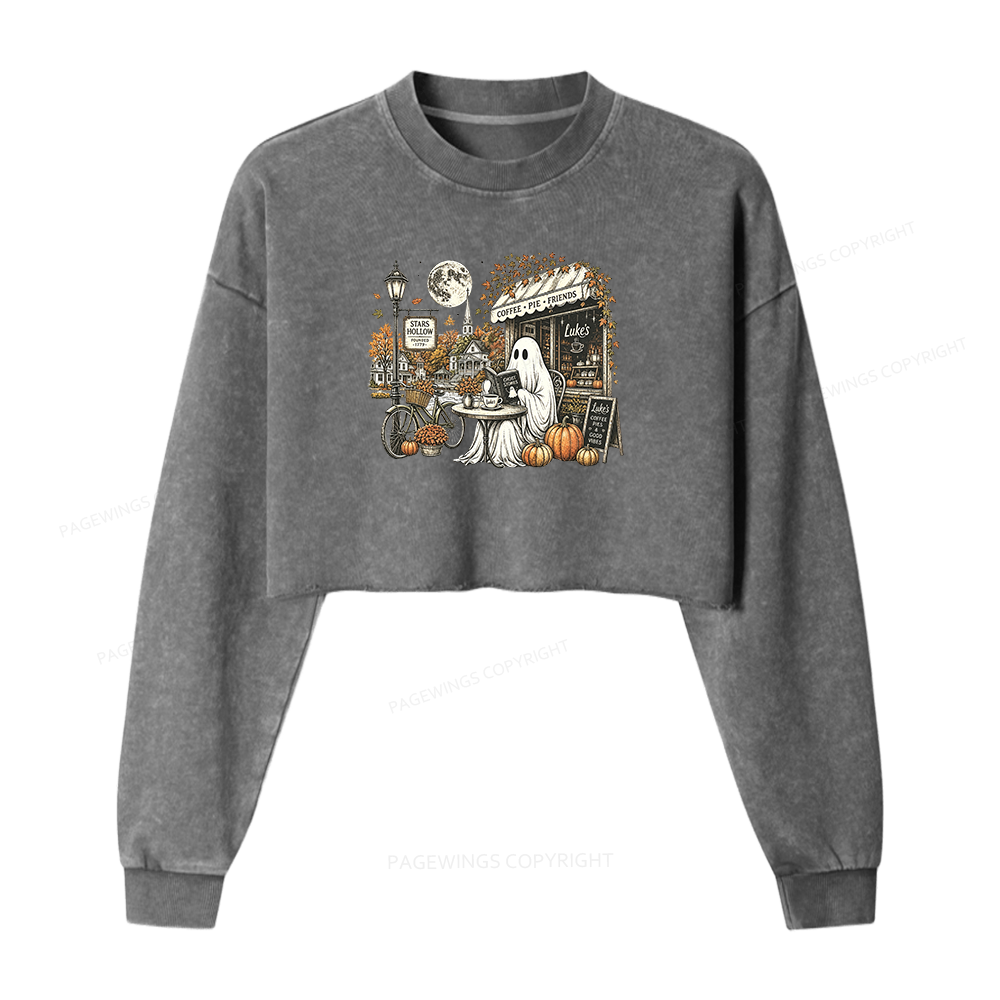 Pagewings Stars Hollow Ghost Washed Crop Sweatshirt