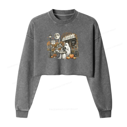Pagewings Stars Hollow Ghost Washed Crop Sweatshirt