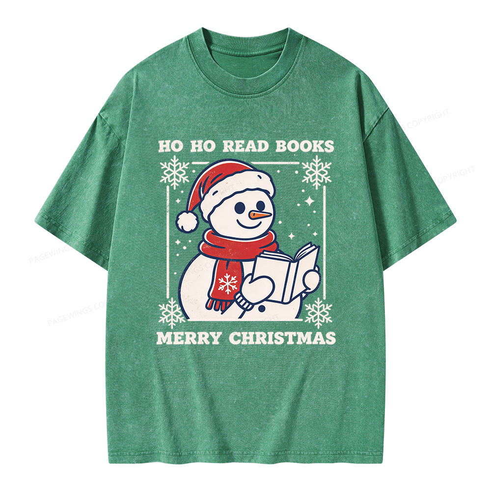 Pagewings Ho Ho Read Books Unisex Washed T-shirt