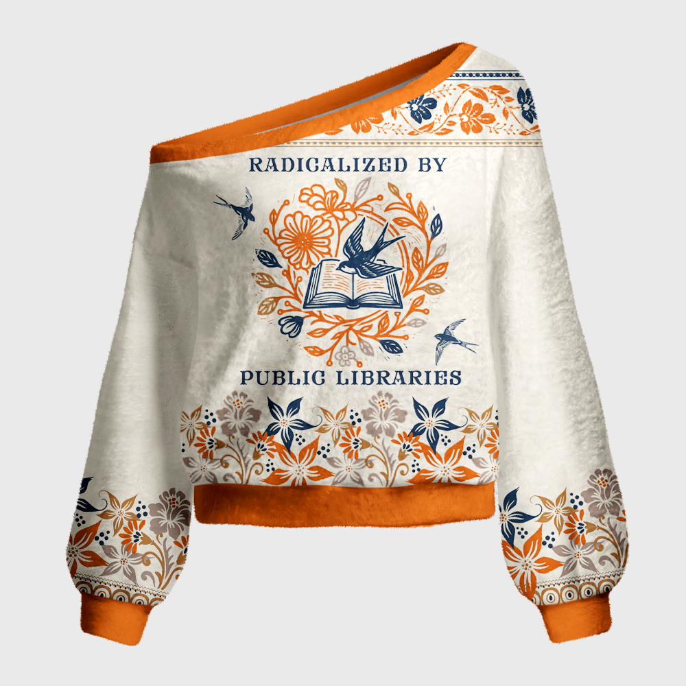 Pagewings Radicalized By Public Libraries Off Shoulder Ugly Knit Sweater