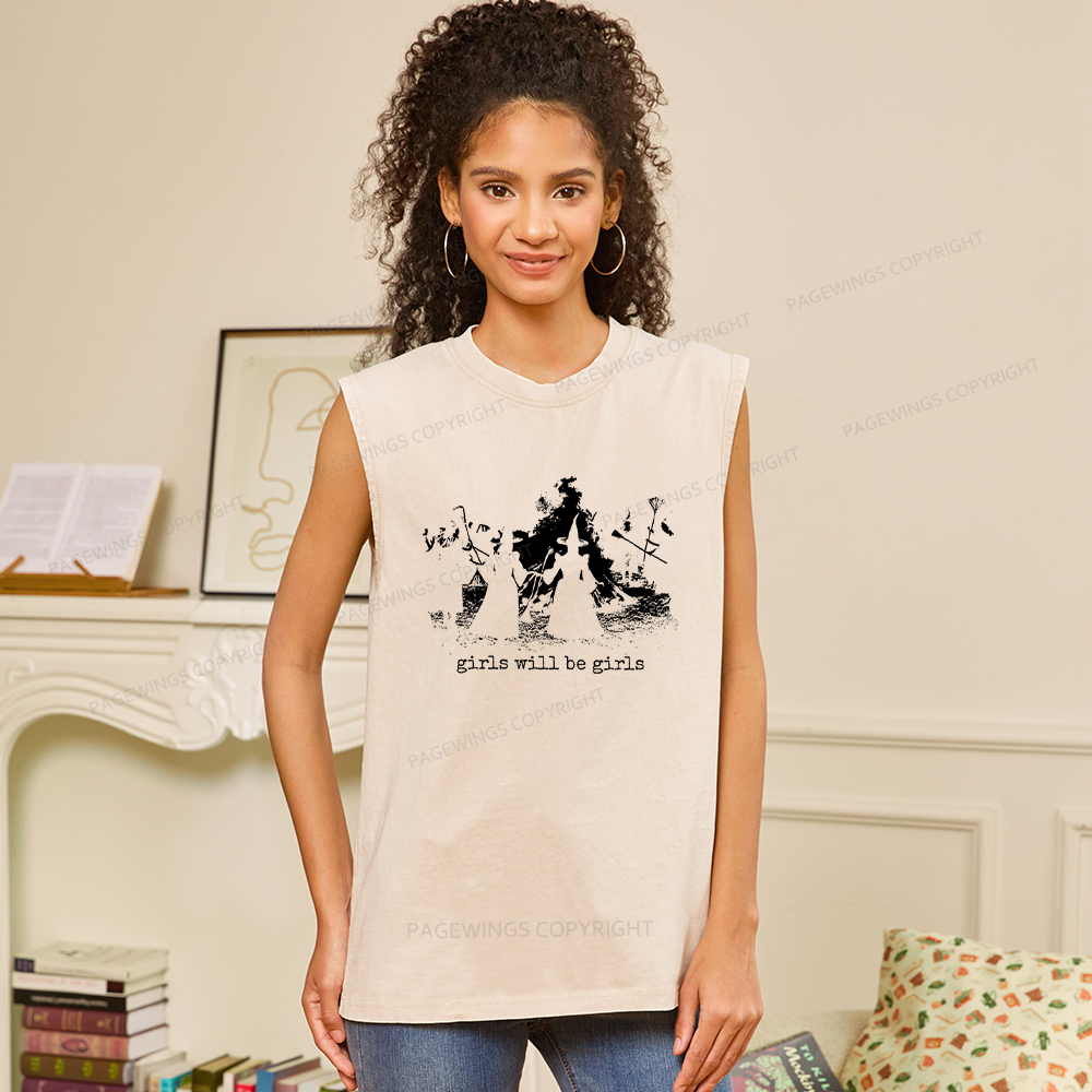 Pagewings Girls Will Be Girls Unisex Washed Tank Top