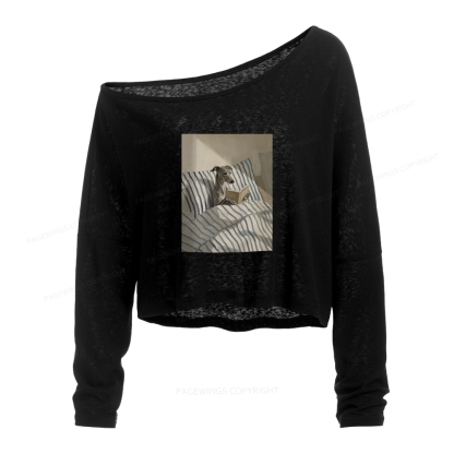Pagewings Greyhound Dog Slouchy Long Sleeve Off Shoulder T-shirt