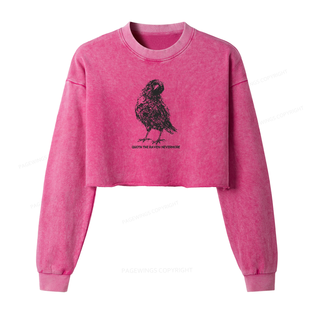 Pagewings Nevermore Crow Washed Crop Sweatshirt
