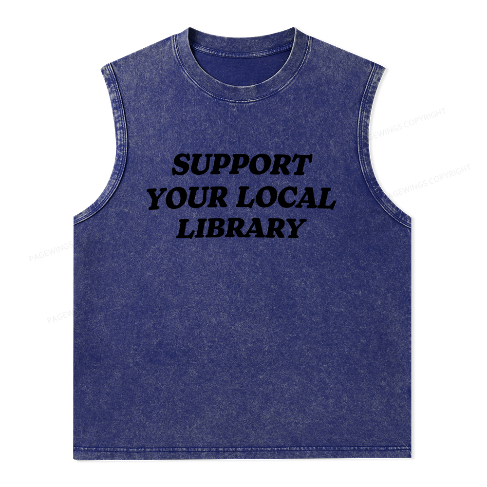 Pagewings Support Your Local Library Unisex Washed Tank Top