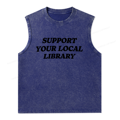Pagewings Support Your Local Library Unisex Washed Tank Top