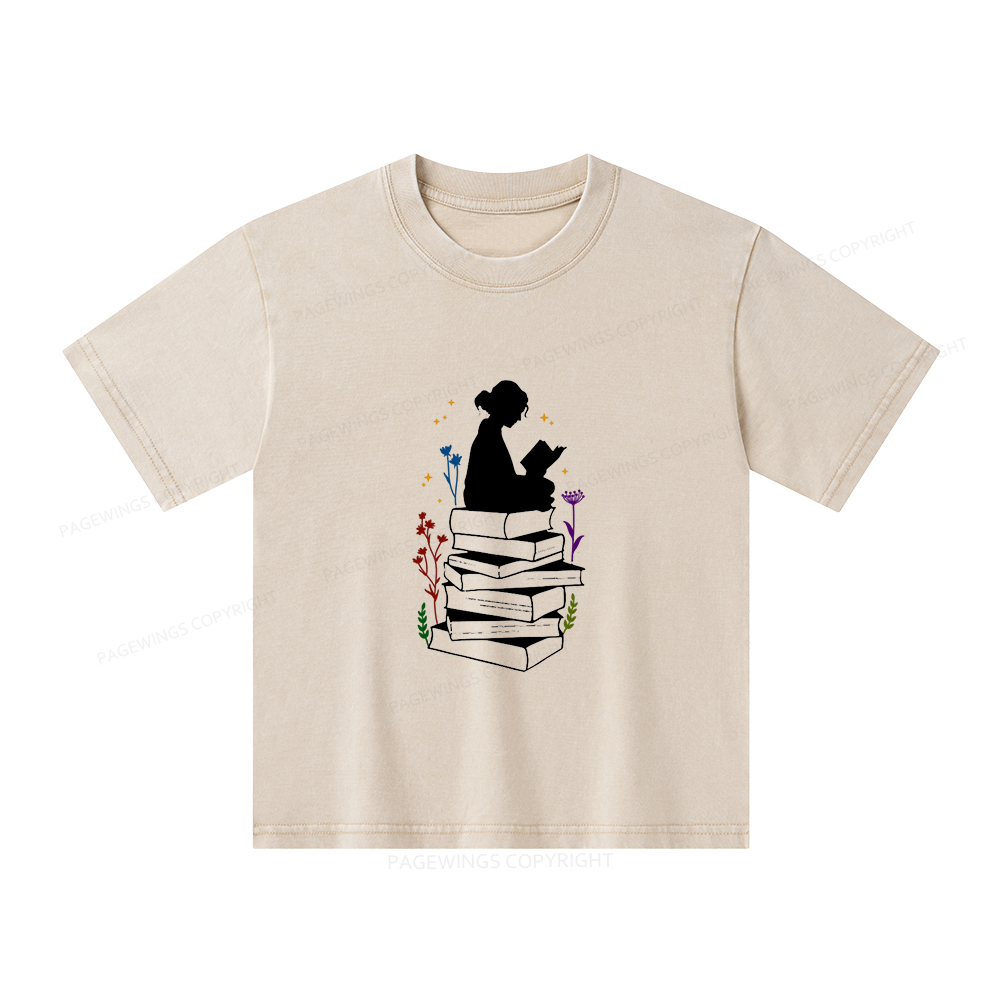 Pagewings Girl Reading Unisex Kids Washed T-shirt