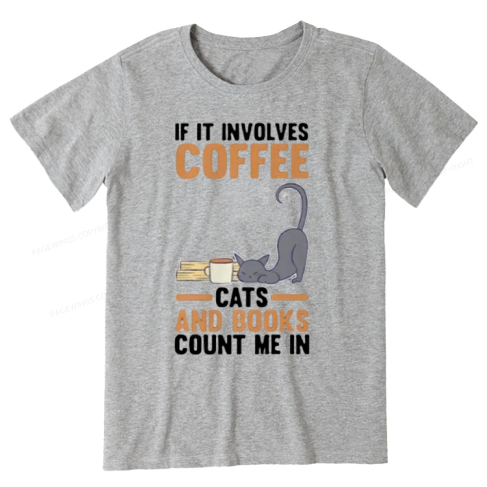 Pagewings Cats Reading Books Coffee T Shirts Unisex Classic T-shirt