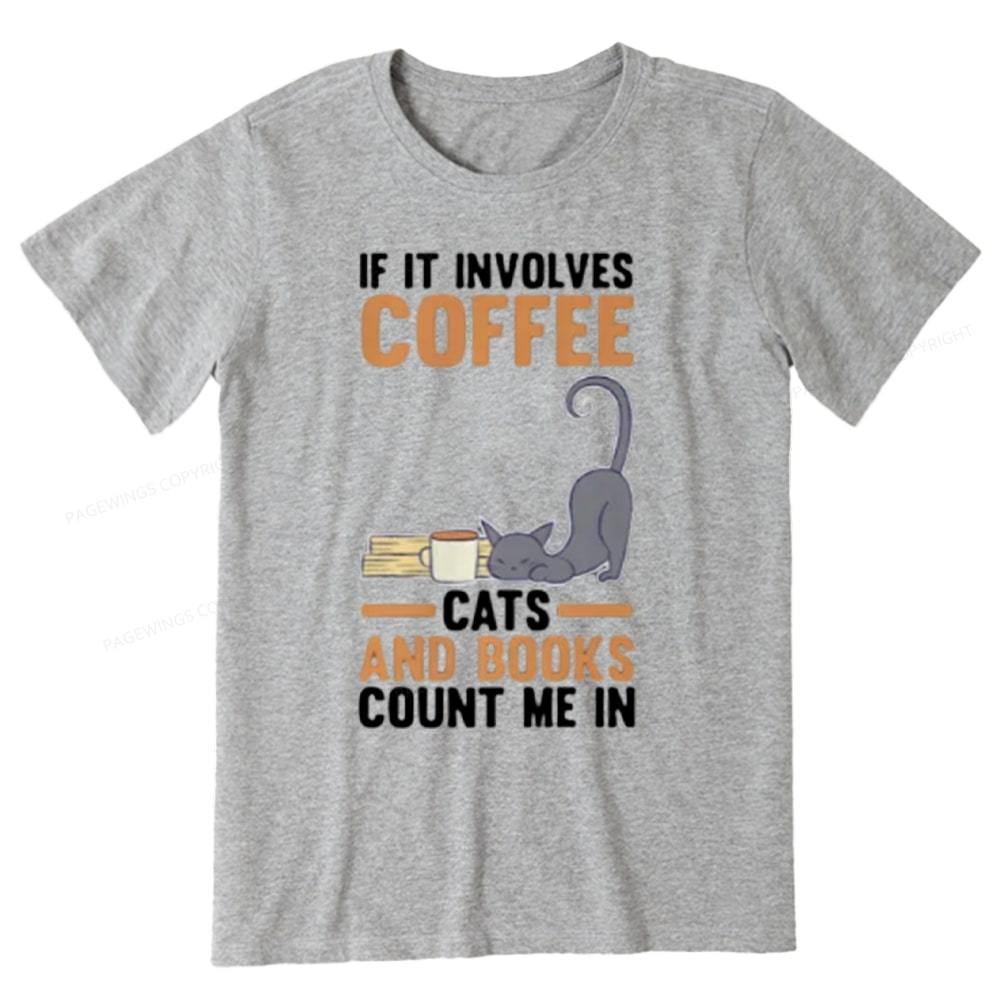 Pagewings Cats Reading Books Coffee T Shirts Unisex Classic T-shirt