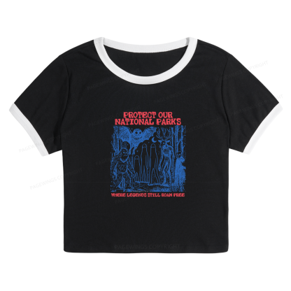 Pagewings Protect Our Parks Vintage Camping Baby Tee Cropped Ringer T-Shirt