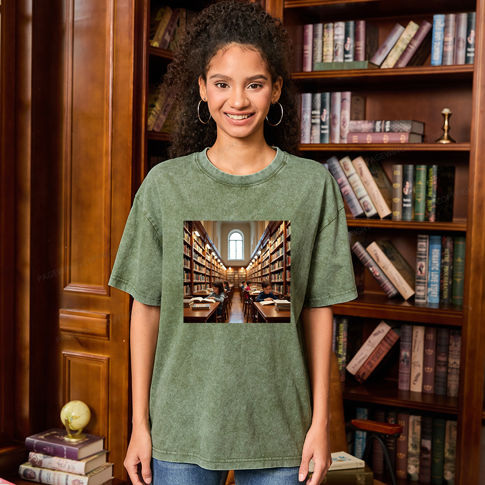 Pagewings Library Unisex Washed T-shirt
