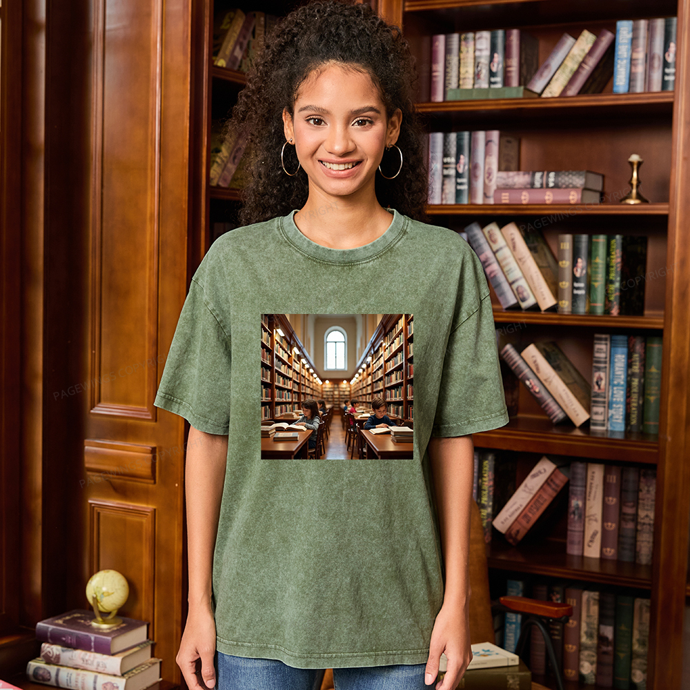 Pagewings Library Unisex Washed T-shirt