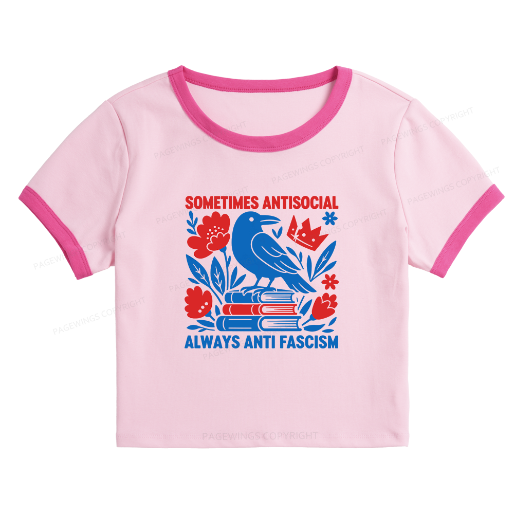 Pagewings Anti Fascism Baby Tee Cropped Ringer T-Shirt