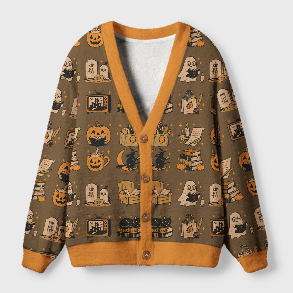 Pagewings Square Neck Spooky Book Lover Halloween Dress Light Knit Unisex Cardigan Sweaters