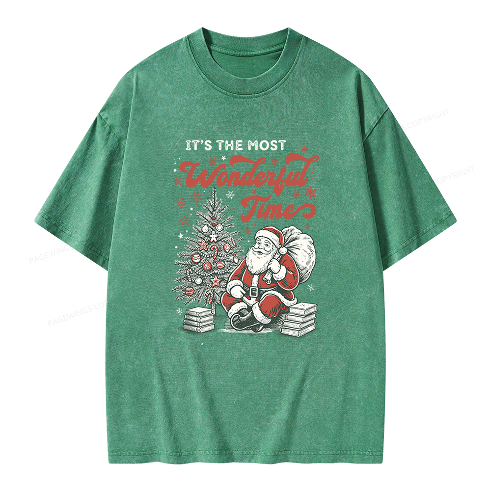 Pagewings Santa Christmas Unisex Washed T-shirt