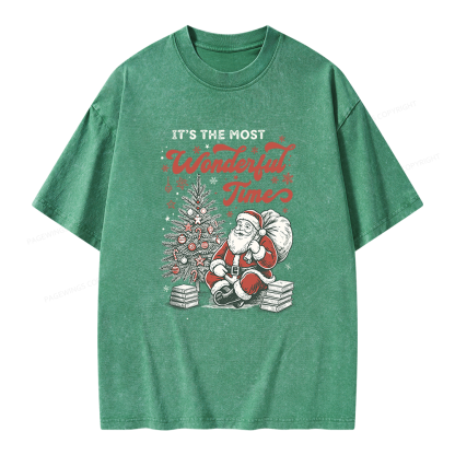 Pagewings Santa Christmas Unisex Washed T-shirt