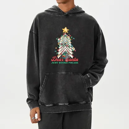 Pagewings Christmas Dear Santa Just Books Please Unisex Washed Hoodie