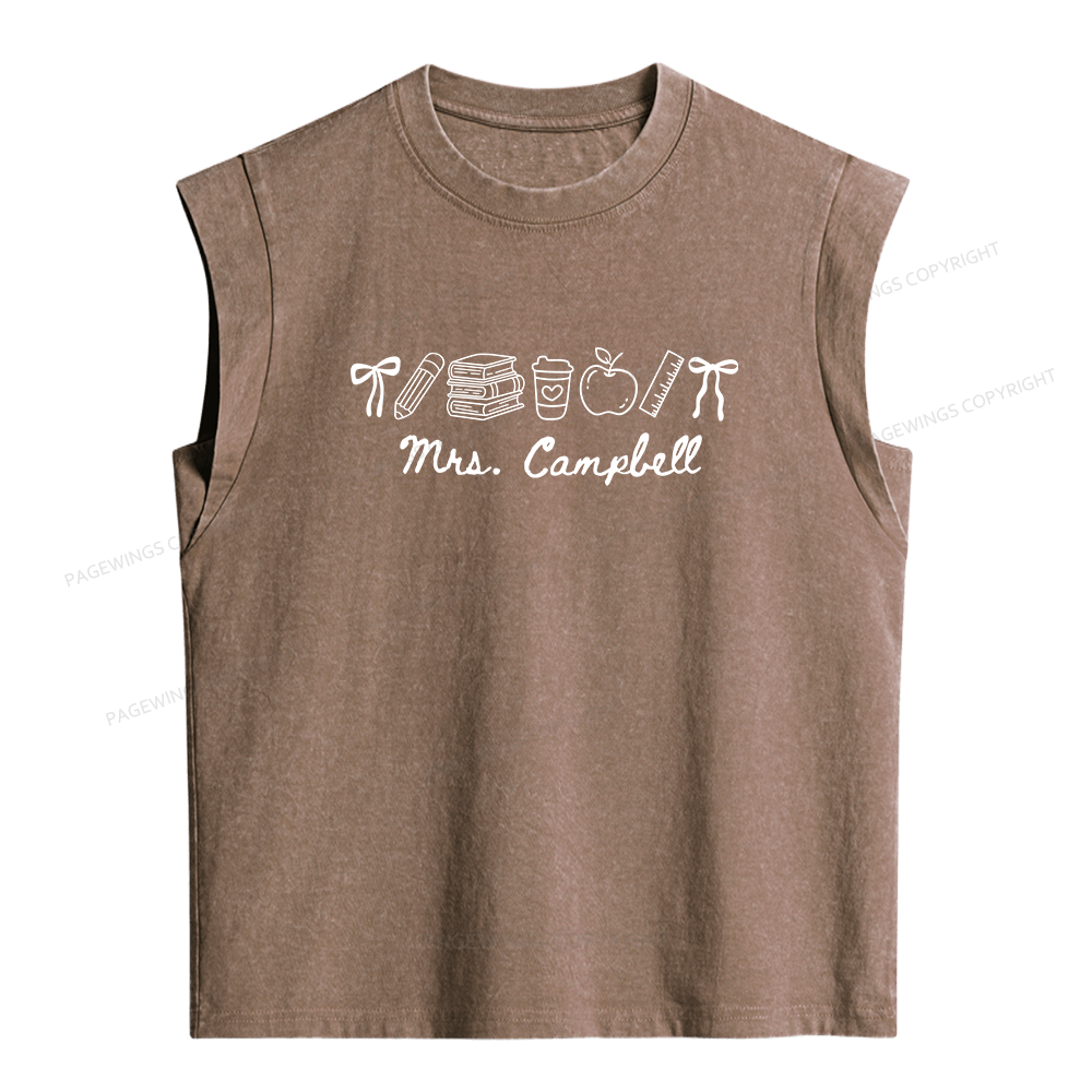 Pagewing Personalized  Name Teacher Women's Washed Tank Top