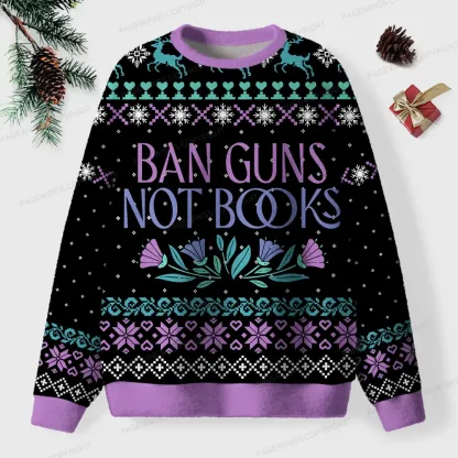 Pagewings Ban Guns Not Books Unisex Ugly Knit Sweatshirt