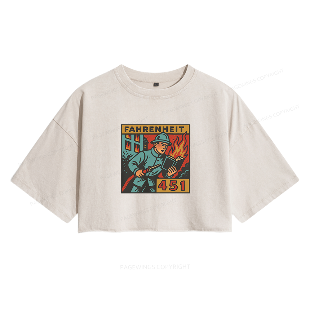 Pagewings Literature 451 Women's Washed Cropped T-shirt