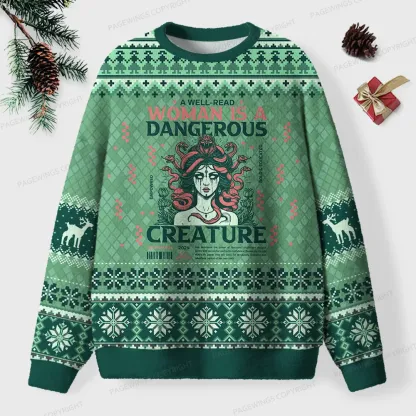 Pagewings A Well-Read Woman Is A Dangerous Creature Unisex Ugly Knit Sweatshirt