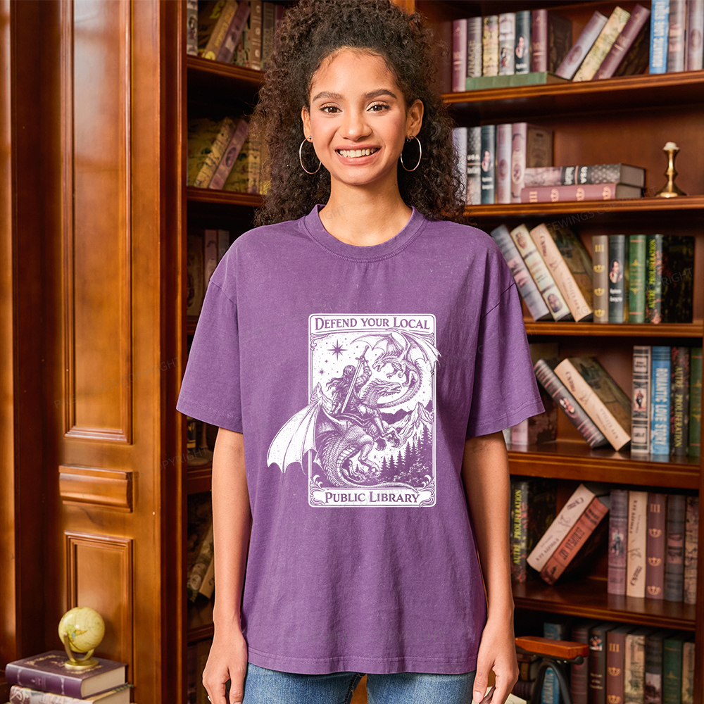 Pagewings Defend Your Local Public Library Unisex Washed T-shirt