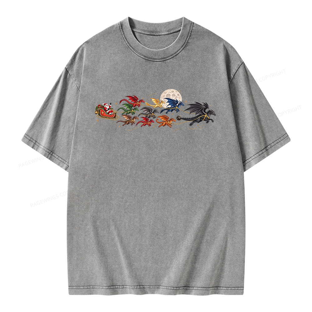 Pagewings Christmas Dragon Bookish Unisex Washed T-shirt