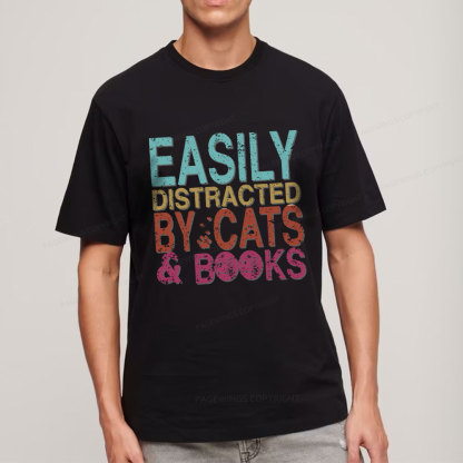 Pagewings Easily Distracted By Cats And Books Unisex Classic T-shirt