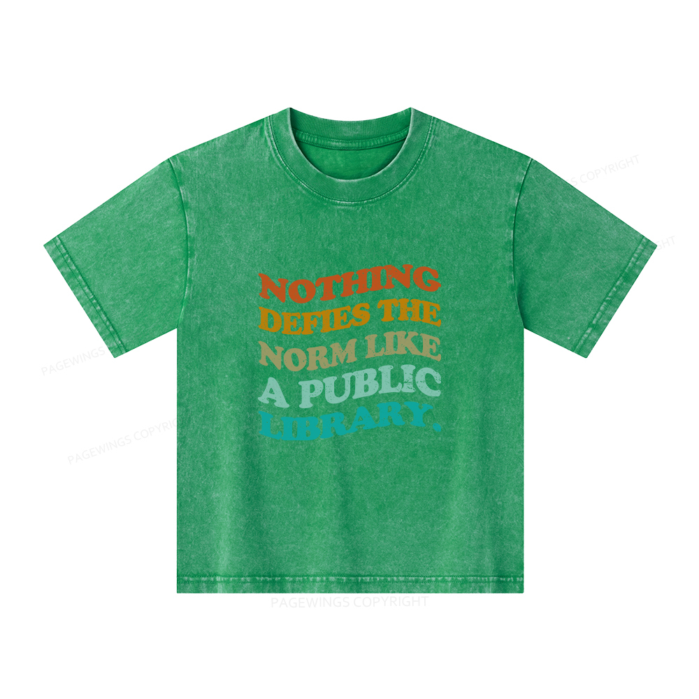 Pagewings Nothing defies the norm like a public library Unisex Kids Washed T-shirt