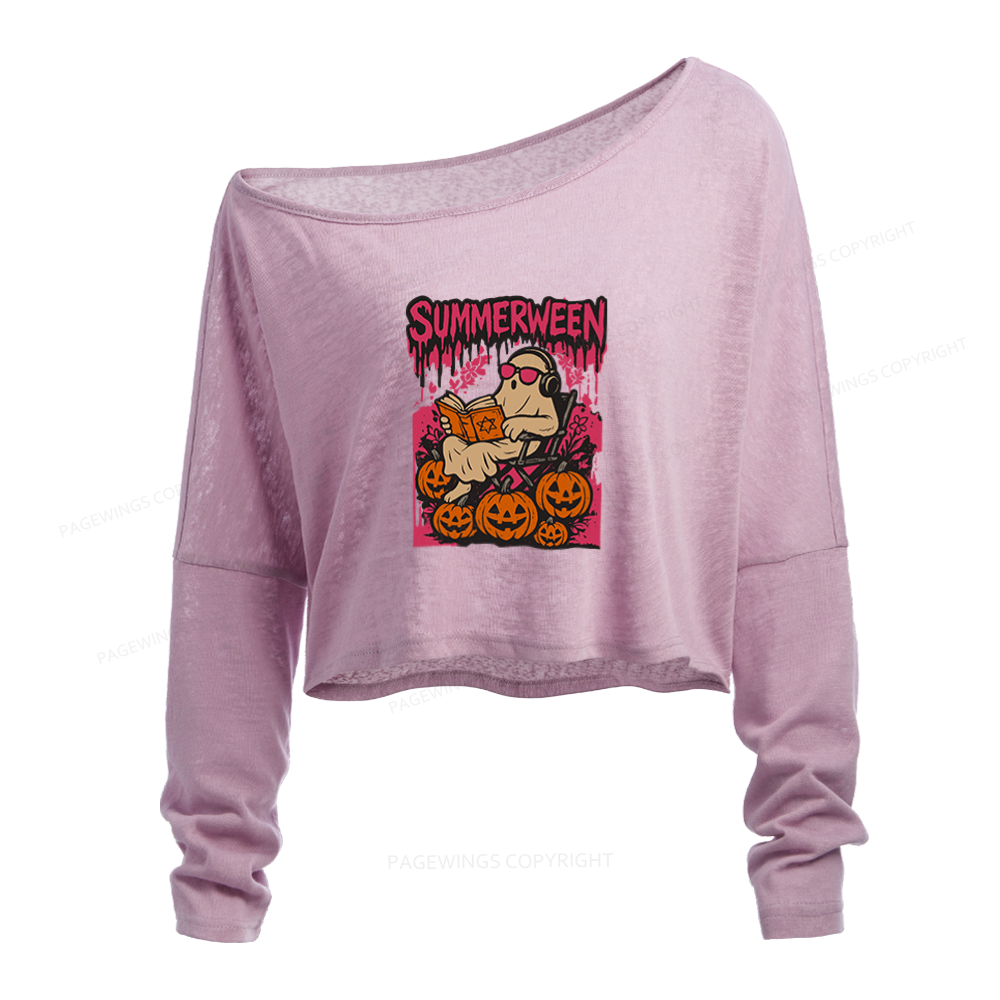 Pagewings Summerween Halloween Slouchy Long Sleeve Off Shoulder T-shirt