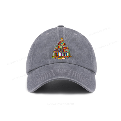 Pagewings Christmas Books Tree Washed Cap