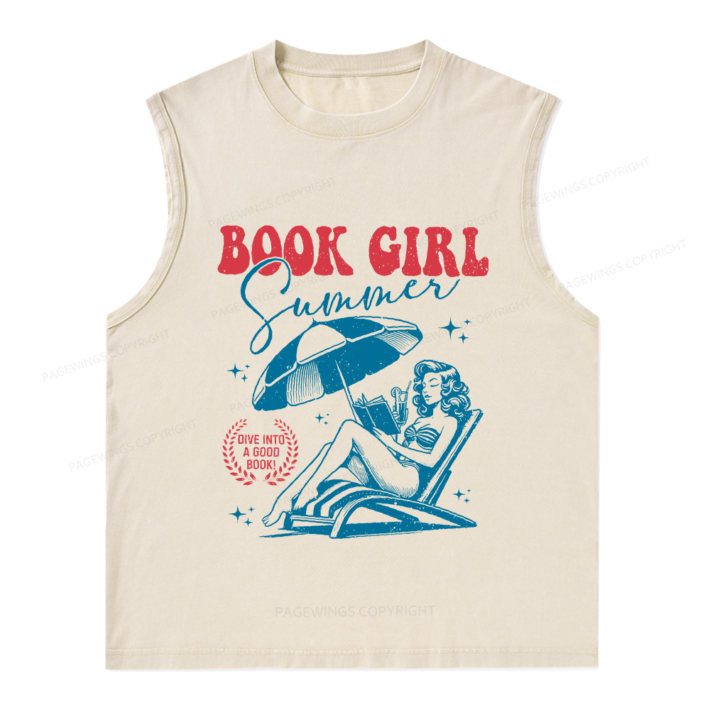 Pagewings Book Girl Summer Unisex Washed Tank Top