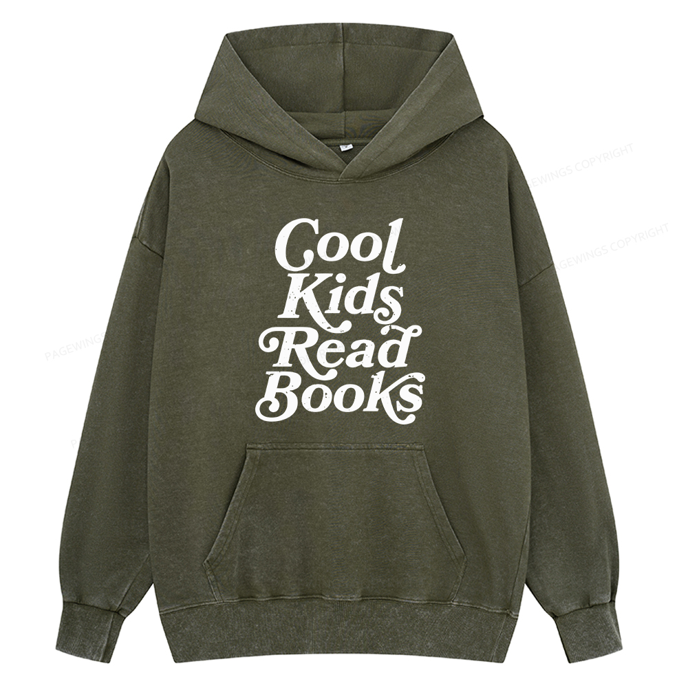 Pagewings Cool Kids Read Books Unisex Washed Hoodie