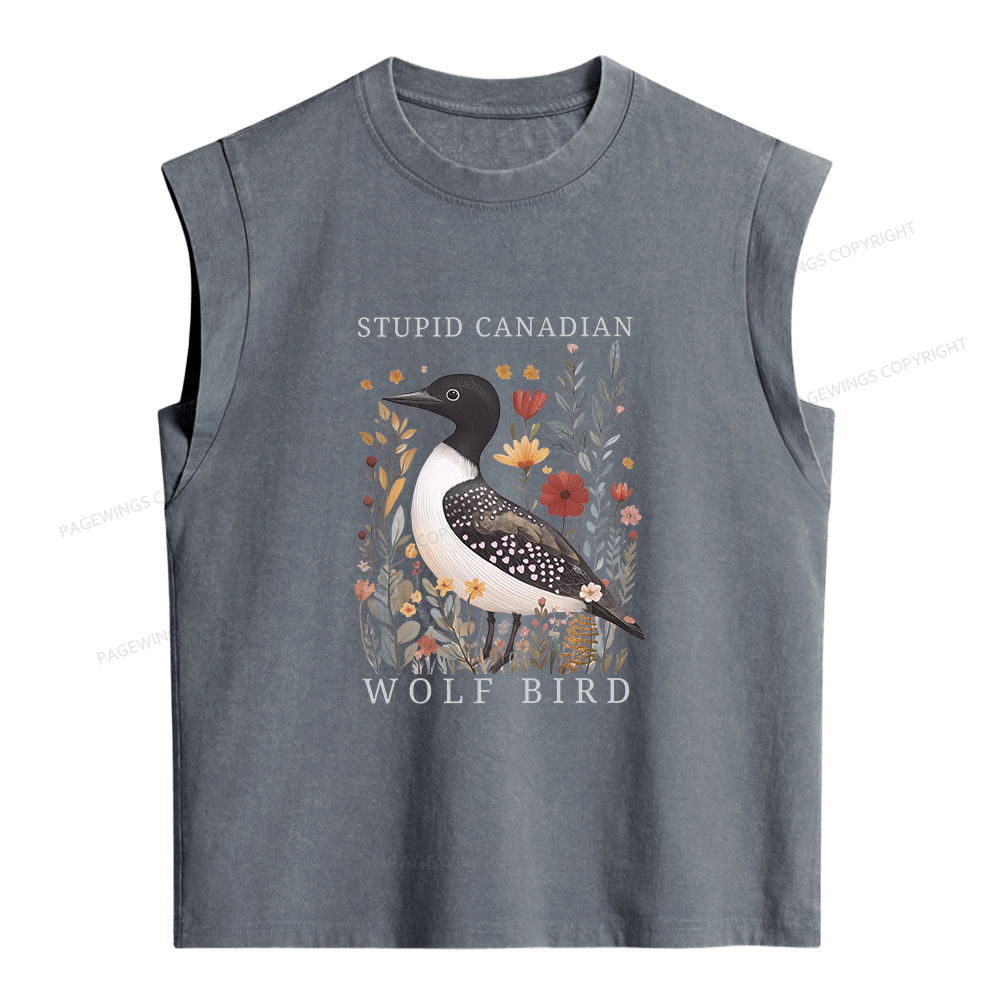 Pagewings Stupid Canadian Wolf Bird Women's Washed Tank Top