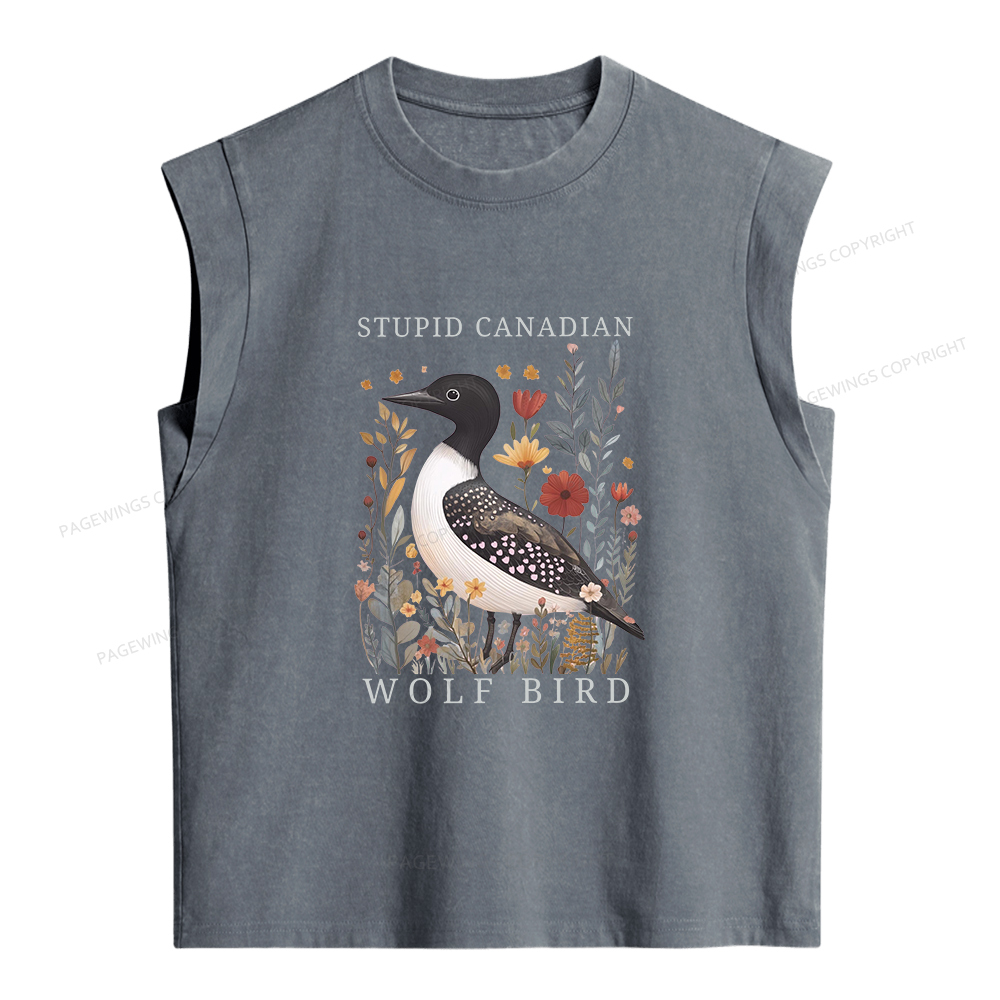 Pagewings Stupid Canadian Wolf Bird Women's Washed Tank Top