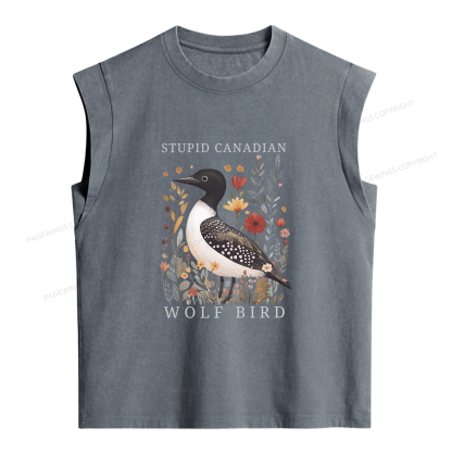 Pagewings Stupid Canadian Wolf Bird Women's Washed Tank Top