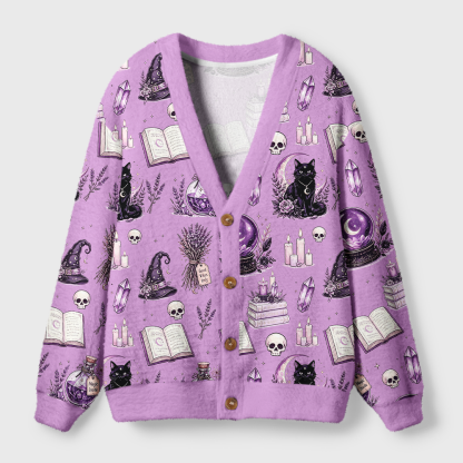 Pagewings Halloween Bookish Light Knit Unisex Cardigan Sweaters