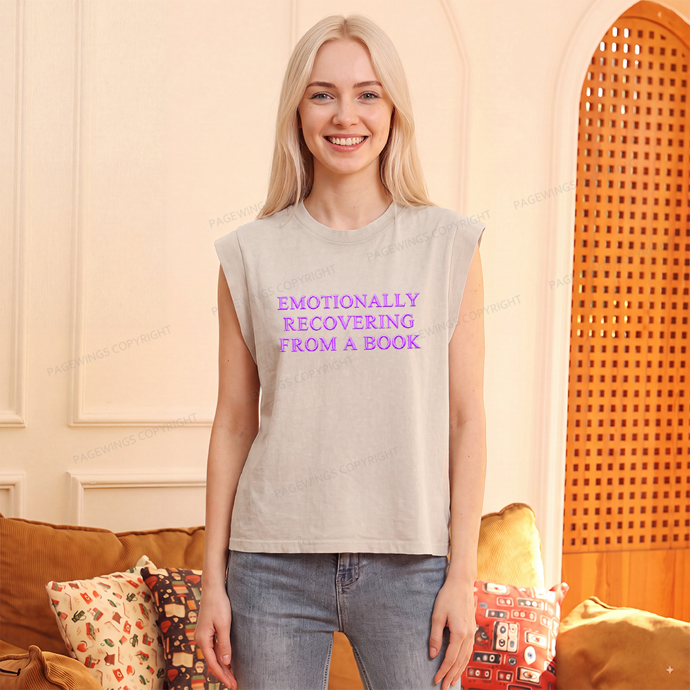 Pagewings Embroidered Emotionally Recovering From a Book Women's Washed Tank Top