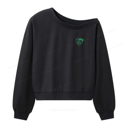 Pagewings Embroidered Book Lover Women Off Shoulder Sweatshirt