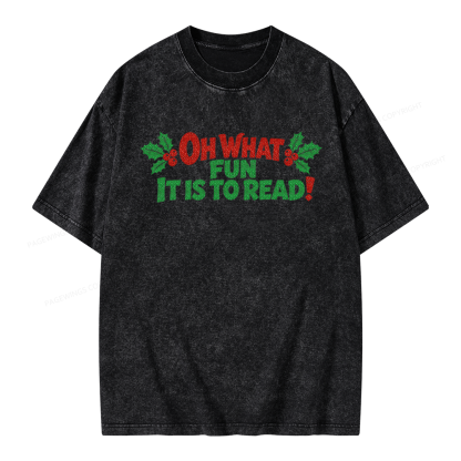Pagewings Oh What Fun it is to Read Unisex Washed T-shirt