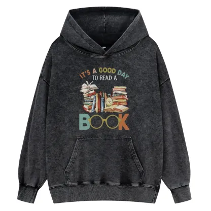 Pagewings It’s a Good Day to Read a Book Unisex Washed Hoodie