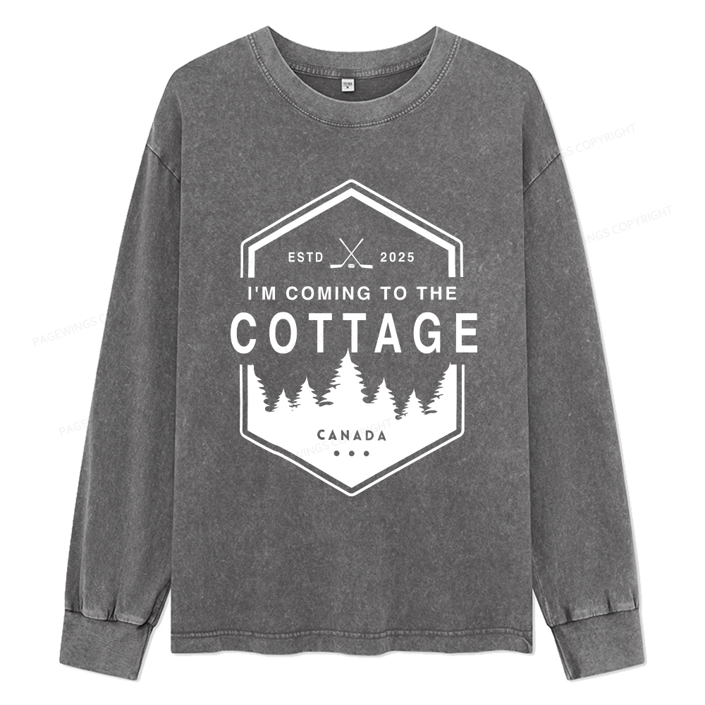 Pagewings Coming To The Cottage Unisex Washed Long Sleeve T-shirt