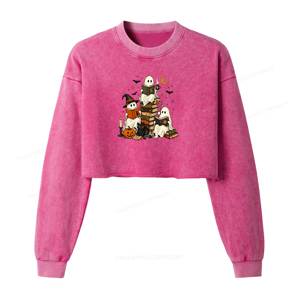 Pagewings Halloween Book Club Washed Crop Sweatshirt