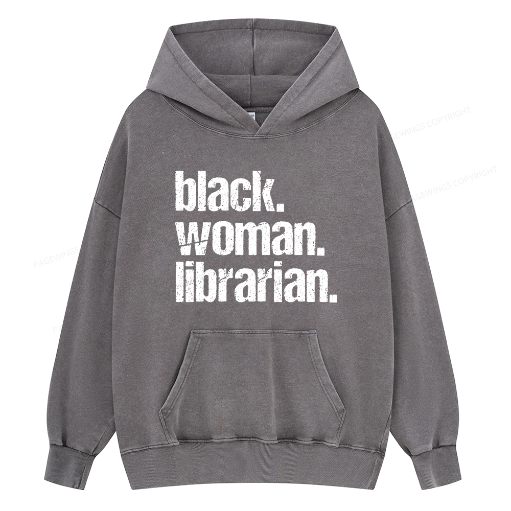 Pagewings Black Woman Librarian Unisex Washed Hoodie