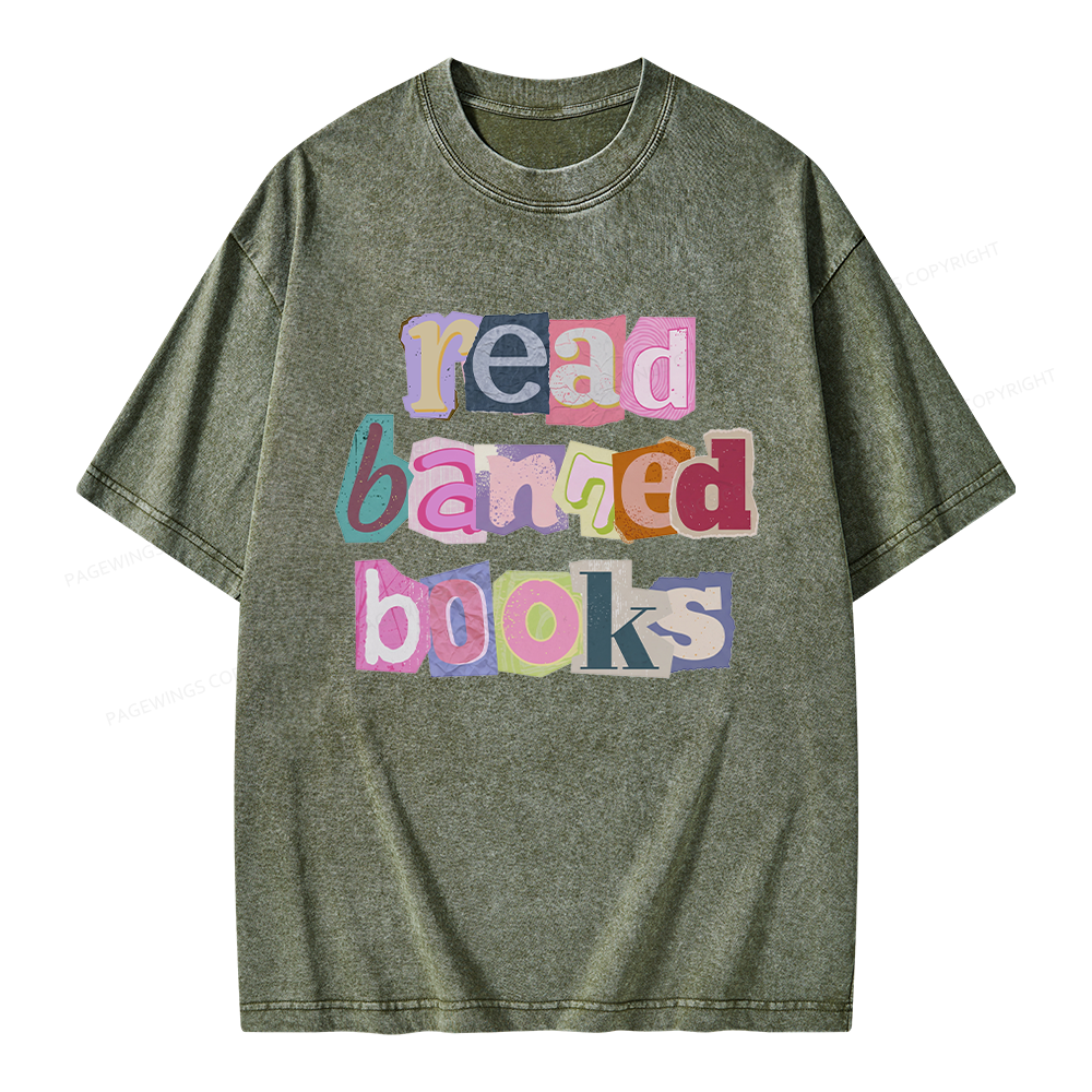 Pagewings Read Banned Books Unisex Washed T-shirt