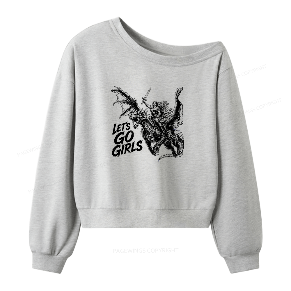 Pagewings Woman Dragon Rider Women Off Shoulder Sweatshirt