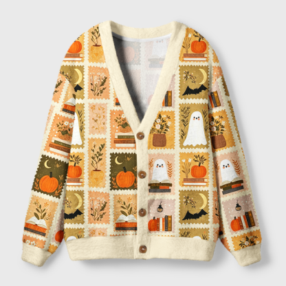 Pagewings Ghosts Love Reading Light Knit Unisex Cardigan Sweaters
