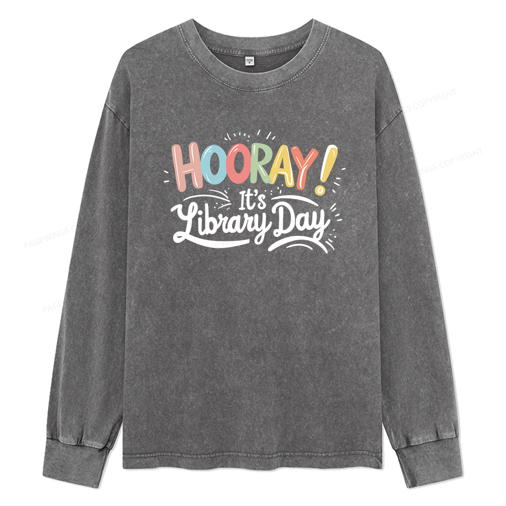 Pagewings Library Day Unisex Washed Long Sleeve T-shirt