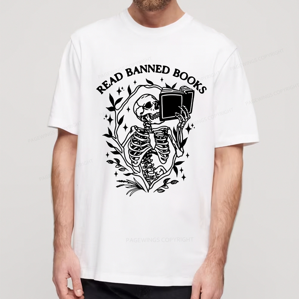 Pagewings Read Banned Books Skeleton Halloween Goth Protest T-Shirt Unisex Classic T-shirt