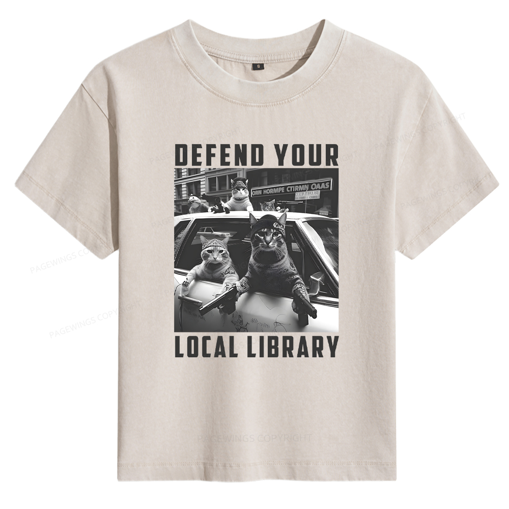 Pagewings Defend Your Local Library Women's Washed T-shirt